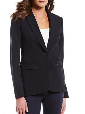 Calvin Klein Notch Lapel Navy Long Sleeve One Button Jacket Size 6